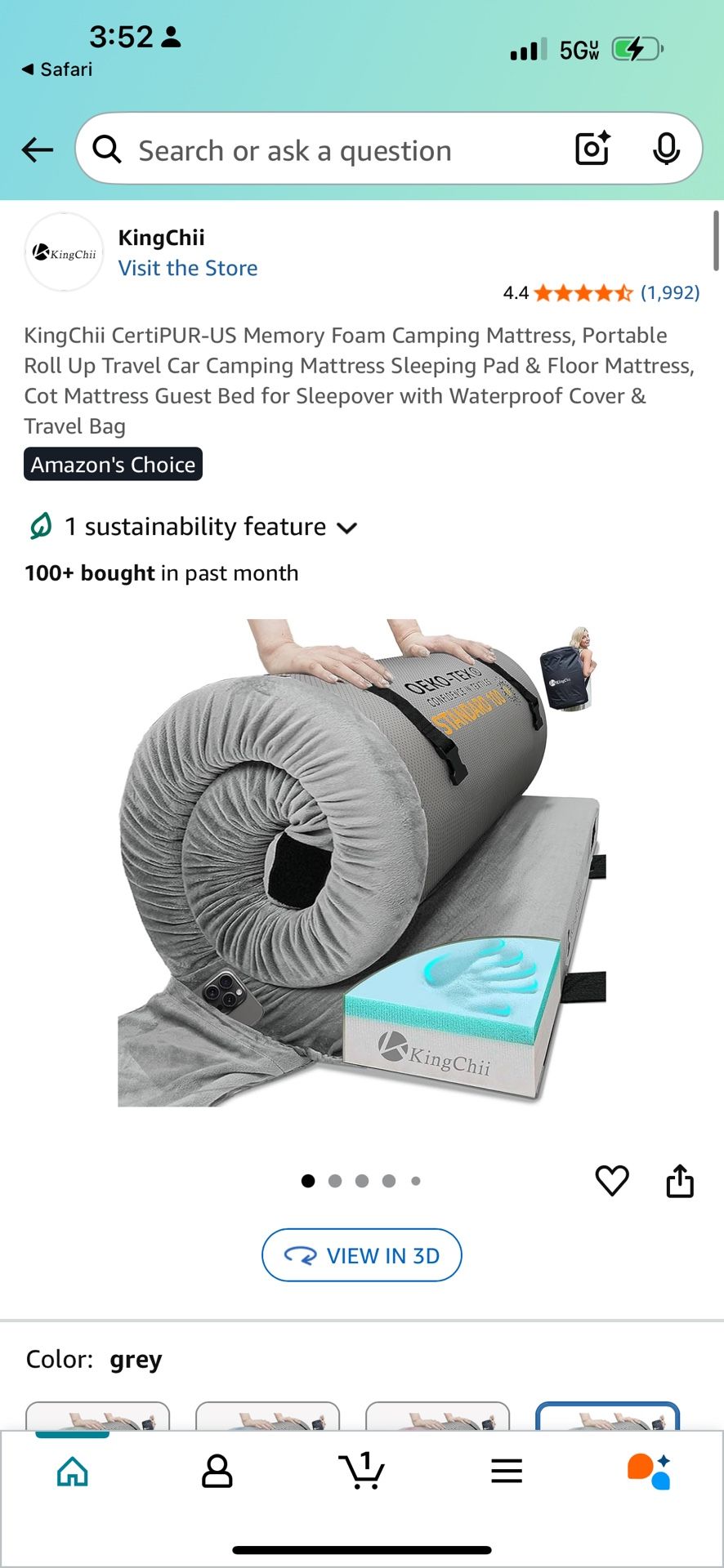 I’m KingChii CertiPUR-US Memory Foam Camping Mattress, Portable Roll Up Travel Car Camping Mattress Sleeping Pad & Floor Mattress, Cot Mattress Guest 