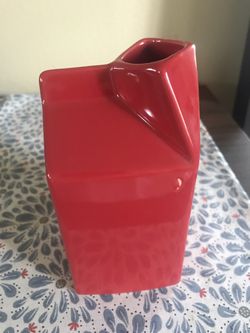 Red Ceramic Milk Carton Dispenser/Vase