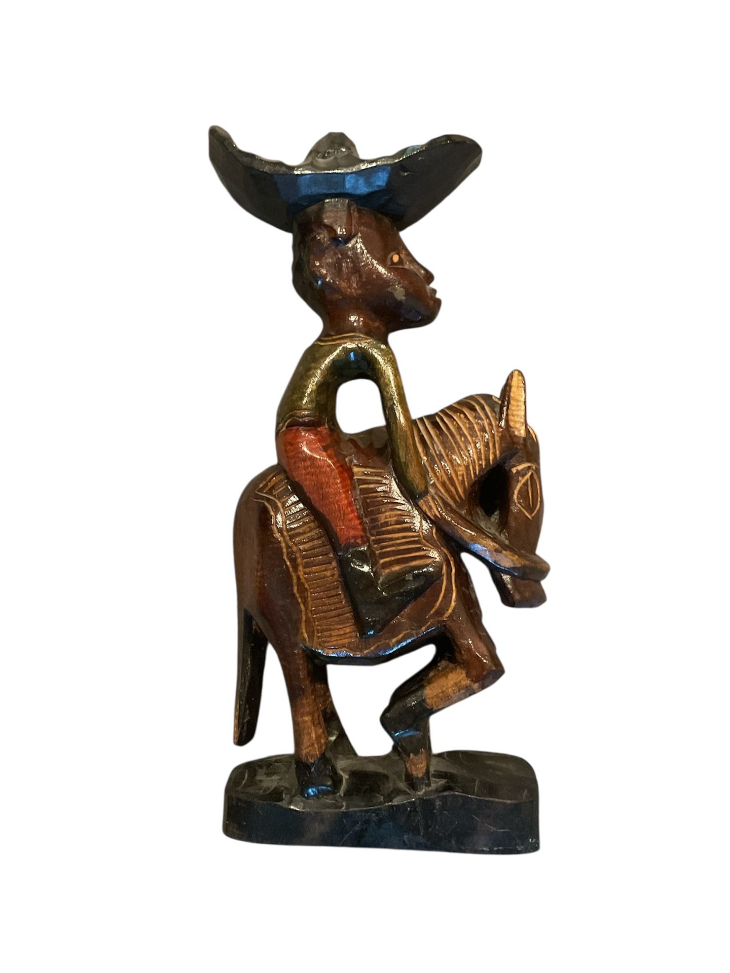 Vintage Hand Carved Cowboy Western Horse Equestrian Etched Wood Tall Statue 17”, Bayport, NY 11705