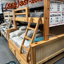 Triple Bunk Bed Natural With Trundle Cama Nueva Litera  