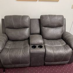 Two Seat Soft Leather Recliner Couch 