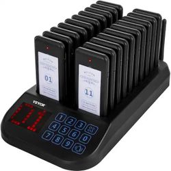 VEVOR F103 Wireless Calling System 20 Pagers Max 98 Channel Touch Keyboard Restaurant Pager System for Church, Hospital, Hotel $96 