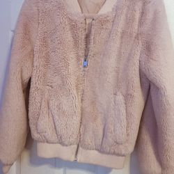 Power Puff Pink Plush Zip Front Girls Jacket , Size Small