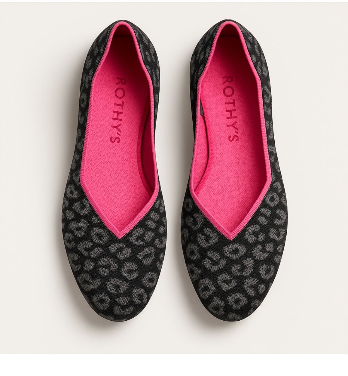 Rothy's Gray and Pink Leopard Print Flats