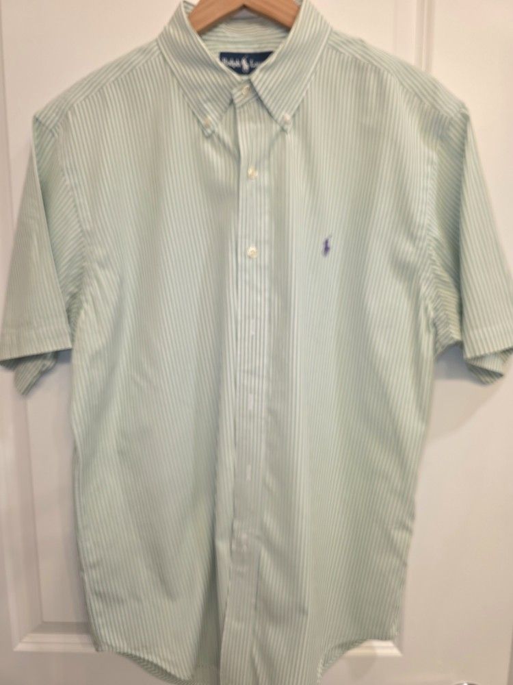 Ralph Lauren Mens Classic Fit Short Sleeve Shirt Size L Green Gingham Check