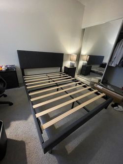 Queen Gray Upholstered Platform Bed Frame