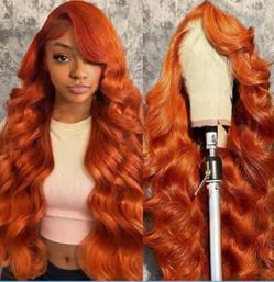 Ginger Wig Human Hair 200% Density 13x6 Ginger Orange Body Wave Lace Front Wigs Human Hair 12A Glueless Wig Pre Plucked Bleach Knots 350 Colored HD Tr
