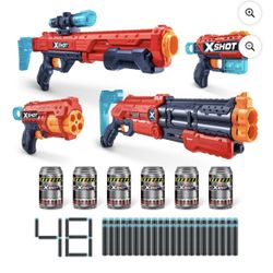 XSHOT Excel Ultimate Shootout Pack 4 Blasters 6 Cans (48 Darts) Outdoor Toy by ZURU for Ages 8+