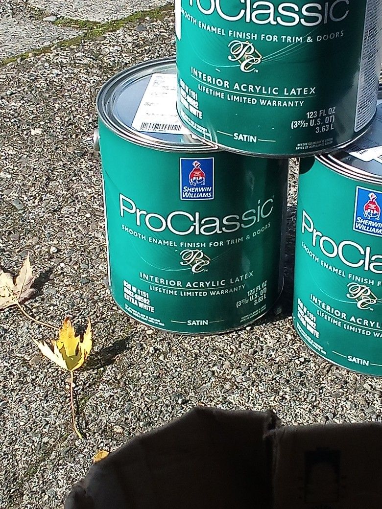 Three Gallons Of Sherwin Williams Interior Prolassic Trim Paint for