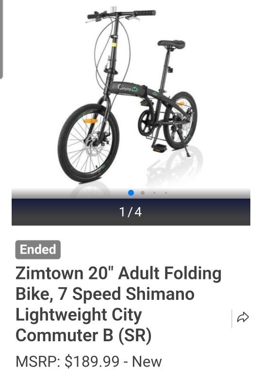 Zimtown 20" Adult Folding Bike, 7 Speed Shimano Lightweight City Commuter Bicycle, Black