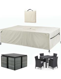 Waterproof Patio Table Cover for 4-Seat Dining Set with Bag Beige 72”x72”x28”