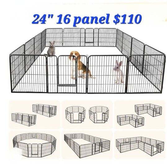 New 24" Tall Heavy Duty 16 Panel Dog Playpen With Door. Shapable Indoor Outdoor Dog Play Yard Portable Dog Cage Pet Fence