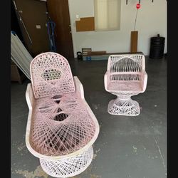 Vintage Patio Furniture  Made By Russell Woodard Woven Spun Fiberglass Swivel Chair and Lounger