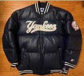 $700 Yankees starter leather down puffer in navy and white 2XL nwt