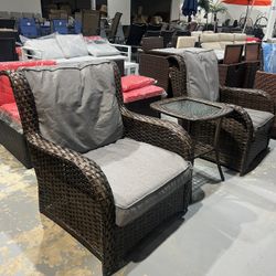 3 Pieces Patio Bistro Set Wicker Patio Chairs Set of 2 with Tempered Glass Top Side Table Rattan Outdoor Furniture Conversation Set for Yard,Garden,Po