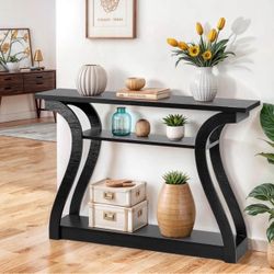  Wood Console Table with Curved Legs and Shelf, 3 Tier Modern Accent Sofa Table for Entrywaty