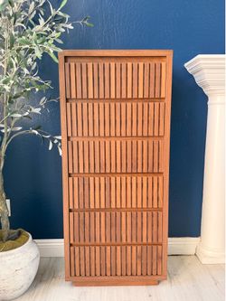 Fluted Tall 6 Drawer Dresser, Mid Century Dresser for Bedroom, 45 Inch Wood Chest of Drawers, Modern Closet Clothes Organizer, Walnut Wooden Storage f