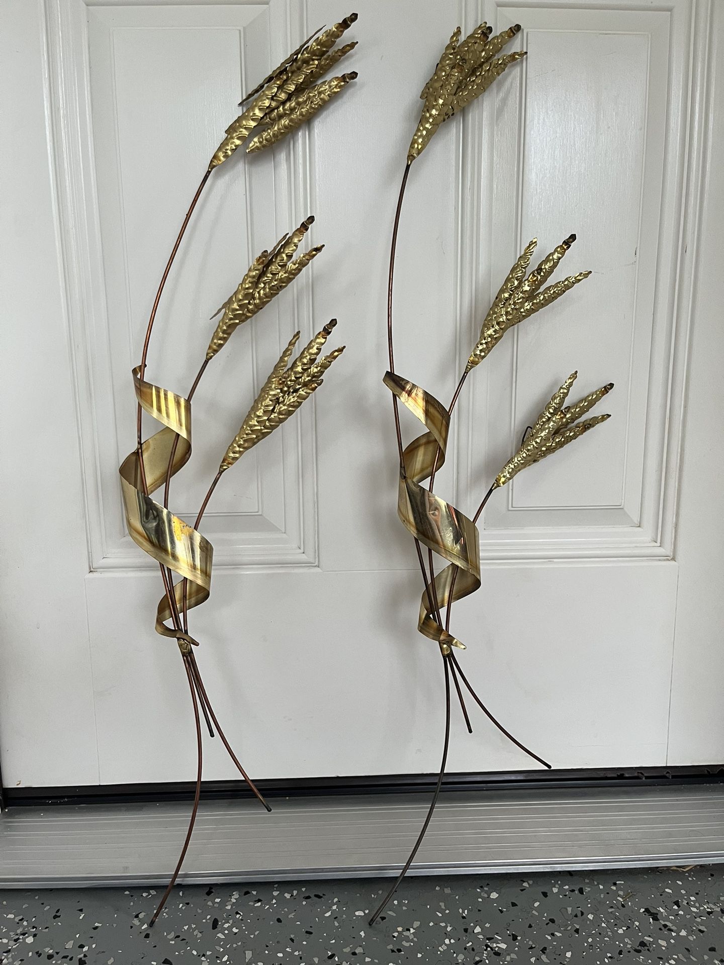 MCM Brass and Copper Wheat Sheaf Wall Art - a Pair