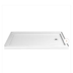 Slim Line 42 in. L x 60 in. W Alcove Single Threshold Shower Pan Base with Right Drain in White