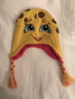 Shopkins Kooky cookie childrens beanie w braided strings