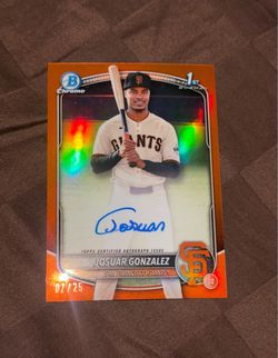 2025 BOWMAN CHROME PROSPECTS JOSUAR GONZALEZ /25 🍊ORANGE REFRACTOR🔥TEAM COLOR MATCH