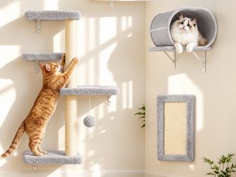 Wall Mounted Cat Shelf Set – Plush Shelves, Sisal Posts, Tunnel Perch & Scratcher – Brand New