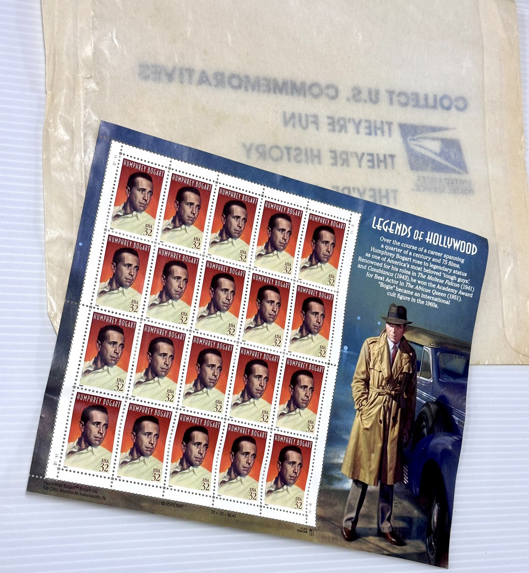 Legends Of Hollywood Sheet Of Stamps Unused Collectible 20 stamps Humphrey Bogar
