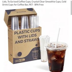 100 Pack 20 oz Plastic Cups with Lids, Clear Disposable Cups with Lids,