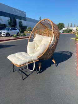 New Birdcage Lounge Chair 450 lbs Capacity Indoor Outdoor Wicker Egg Chair Set w/ Ottoman Footrest