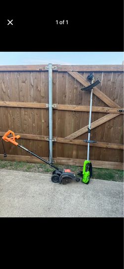 Black+Decker corded electric lawn edger and a greenworks string trimmer/weed eater