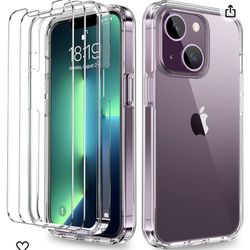 6in1 Compatible for iPhone 14 Plus Case 6.7 Inch, with [2 x Tempered Glass Screen Protector + 2 x Camera Lens Protector + Phone Stand] Clear 360 Full 