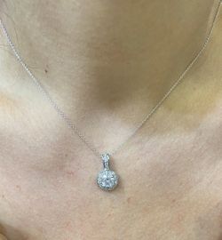 Halo Round cut platinum necklace