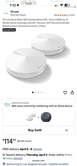 TP-Link Deco Mesh WiFi System(Deco M5) –Up to 3,800 sq. ft. Whole Home Coverage and 60+ Devices, WiFi Router/Extender Replacement, Parental Controls,