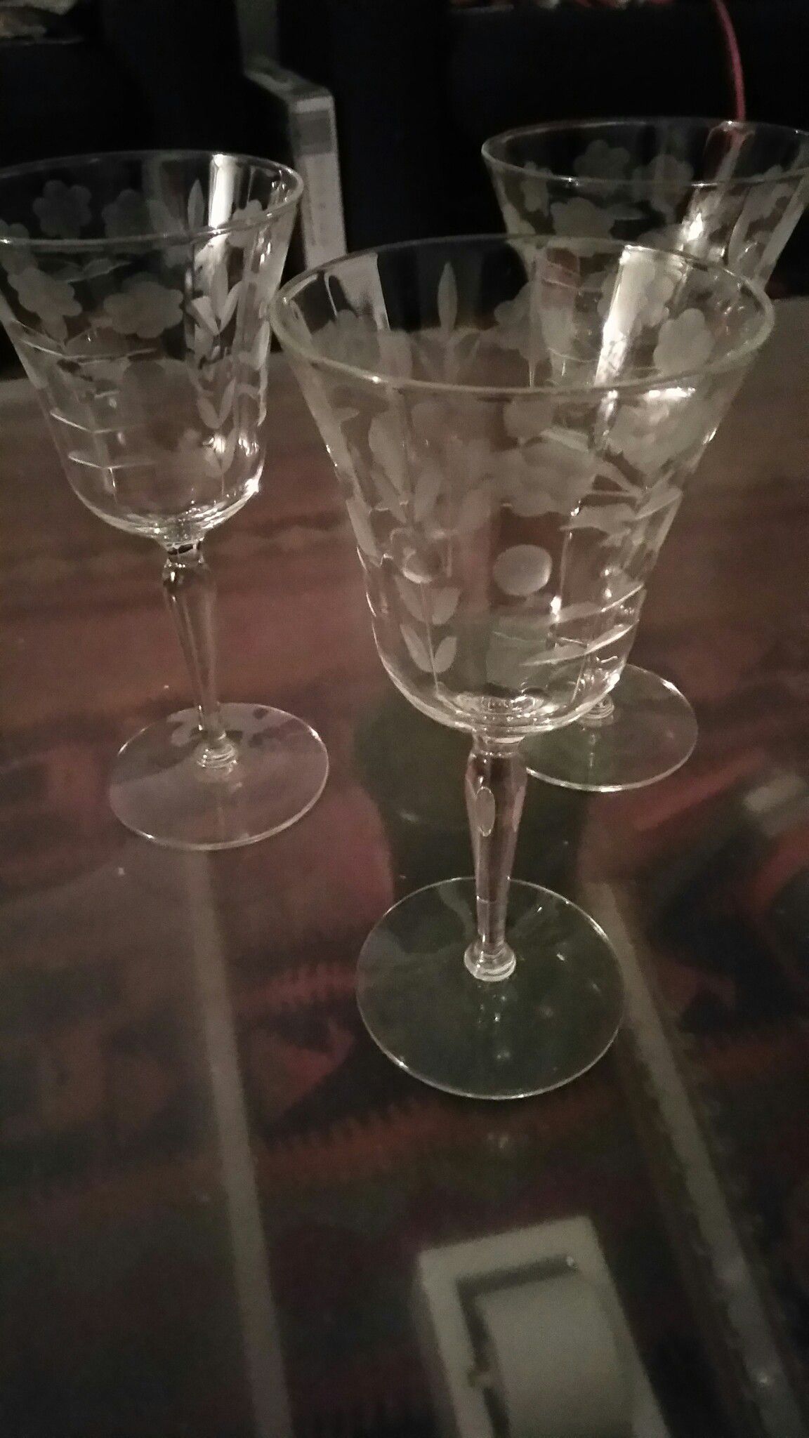 3 pretty Etched glasses