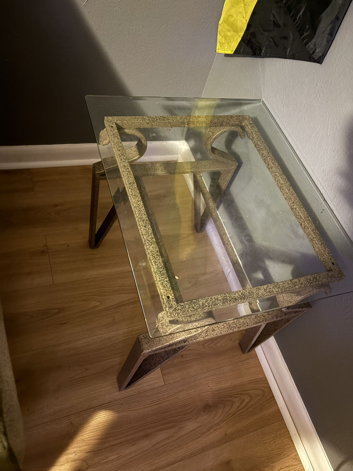 Vintage Geometric Glass Brass Coffee Table