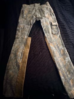 Acid Wash Cargo Pants with Suede Side Panel
