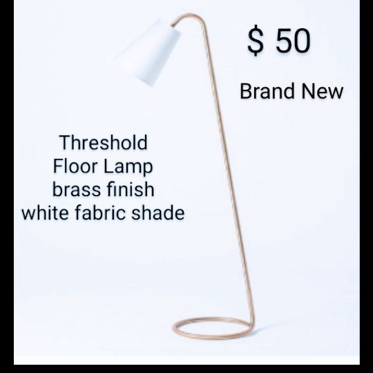 Brand New Threshold Floor Lamp Brass Finish White Fabric Shade