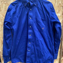 Ariat Men's Blue Cotton Collared Long Sleeve Casual Button-Up Shirt Small EUC