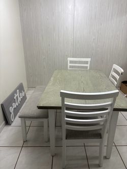 Farmhouse Dining Table Set with Bench & Chairs