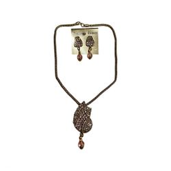 Pink Gold Indian Rhinestones Pendant Necklace and Earrings 