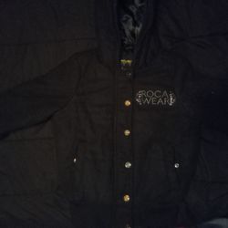 Rocawear Women's Hoody Wool Shell/ Polyester lining Coat Small Black Gently Worn( Great Condition)