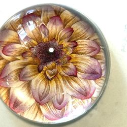 Laurel Ink Beautiful Dahlia Flower French Crystal Paperweight Floral Design Photo W/Box