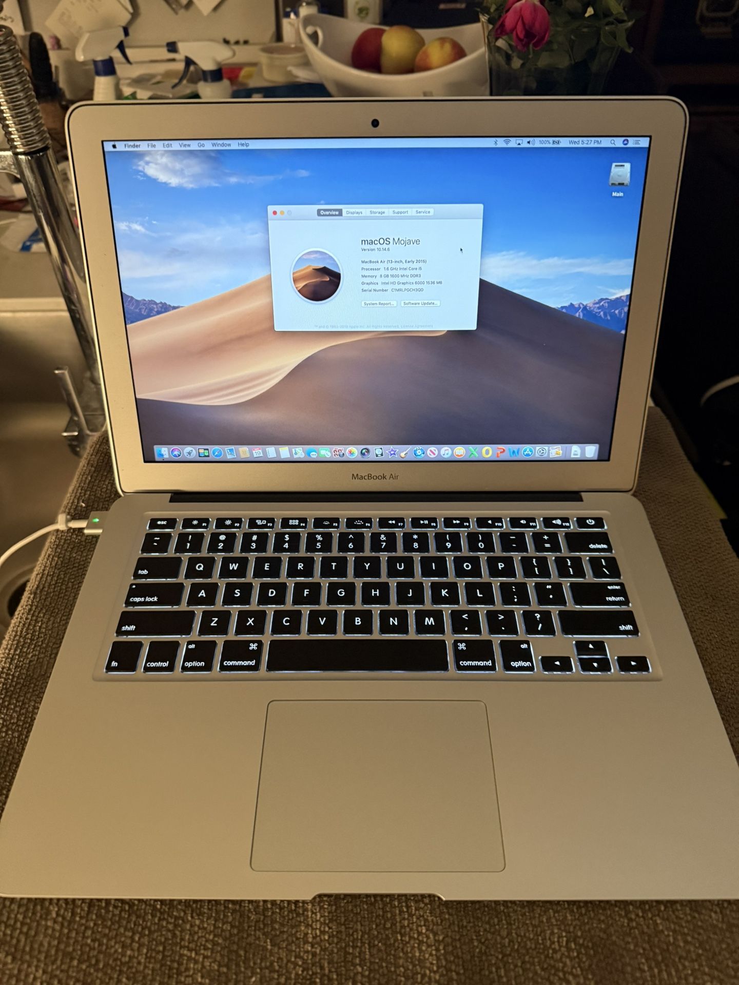 MacBook Air (13-inch, Early 2015) Model A1466 EMC 2925 Processor 1.6 GHz Intel Core 15 Memory 8 GB 121 GB Flash Storage