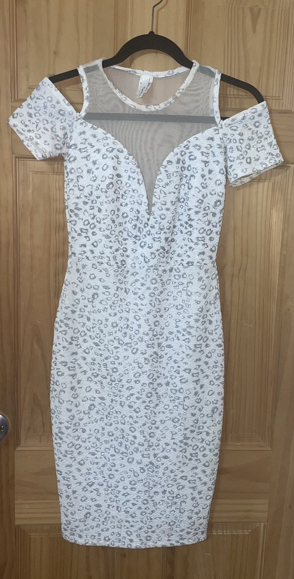 White and Gray Cheetah Print Dress