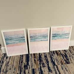 Sand and Ocean framed pics-3 count 21 by 27 inch