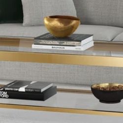 Brass/Glass Coffee Table With Two End Tables