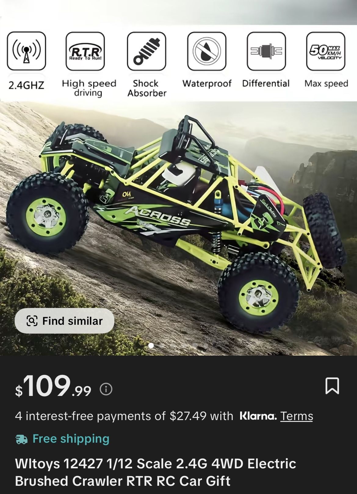 1/12 Scale 2.4G 4WD Electric Brushed Crawler RTR RC Car Gift