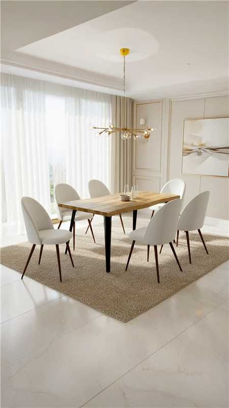 🖤Black Friday🖤 Homy Casa Lancelot 63" Dining Table Set with 6 Haven Upholstered Chairs Multi-Room Dining Set