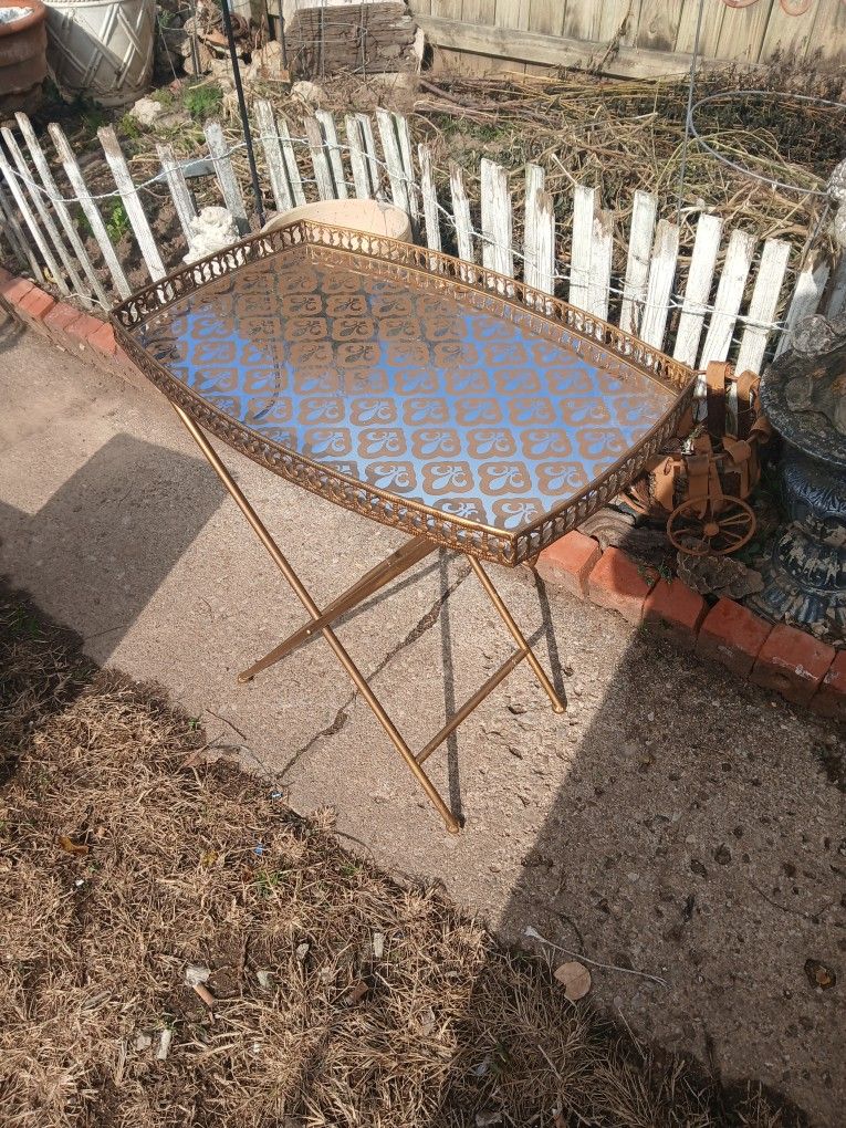 Very Beautiful Table That Folds Up The Top Is A Mirror With A Beautiful Design On It Very Heavy