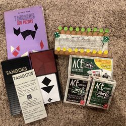 Lot of Vintage Travel Games - Tangrams, Tangoes, The Golf Pro, Cards